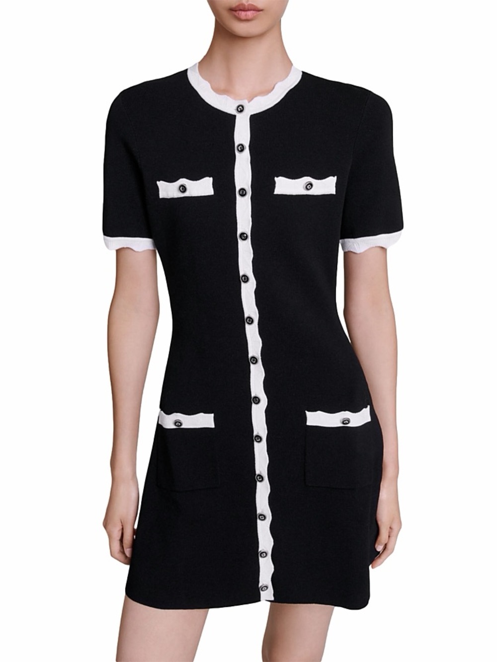 Maje Rolinette Contrast Trim Knit Dress. 